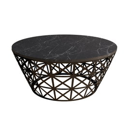 Hanah Home Mesa de Centro Stil Black Marble 90x90x38 cm Mármol Negro Moderna Elegante Lujosa